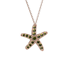 Peridot 8 ayar rose altın kolye (40 cm rose altın rolo zincir)