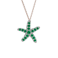 Denizyıldızı Kolye - Yeşil kuvars 14 ayar beyaz altın kolye (40 cm gümüş rolo zincir) #1l2d35i