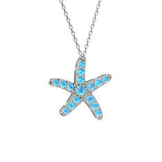 Akuamarin 14 ayar beyaz altın kolye (40 cm beyaz altın rolo zincir)