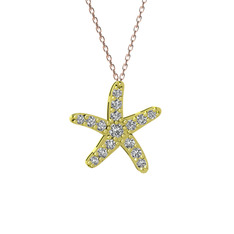 Denizyıldızı Kolye - Beyaz zirkon 14 ayar altın kolye (40 cm gümüş rolo zincir) #1lx8cej