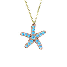 Denizyıldızı Kolye - Akuamarin 18 ayar rose altın kolye (40 cm altın rolo zincir) #1oklaax