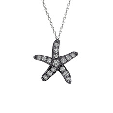 Swarovski 925 ayar siyah rodyum kaplama gümüş kolye (40 cm beyaz altın rolo zincir)