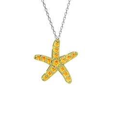 Denizyıldızı Kolye - Sitrin 14 ayar altın kolye (40 cm beyaz altın rolo zincir) #1pi573w