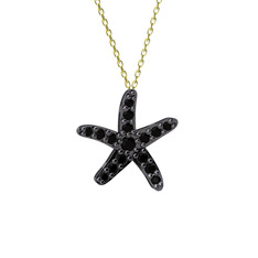 Denizyıldızı Kolye - Siyah zirkon 925 ayar siyah rodyum kaplama gümüş kolye (40 cm altın rolo zincir) #1rdfv8w