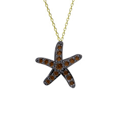 Denizyıldızı Kolye - Dumanlı kuvars 925 ayar siyah rodyum kaplama gümüş kolye (40 cm altın rolo zincir) #1rrnmr1