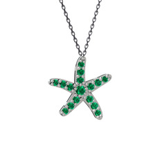 Denizyıldızı Kolye - Yeşil kuvars 8 ayar beyaz altın kolye (40 cm gümüş rolo zincir) #1tke7q3