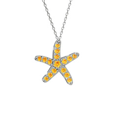Denizyıldızı Kolye - Sitrin 8 ayar beyaz altın kolye (40 cm beyaz altın rolo zincir) #1y5jawn