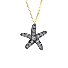 Denizyıldızı Kolye - Swarovski 925 ayar siyah rodyum kaplama gümüş kolye (40 cm altın rolo zincir) #2p1hga