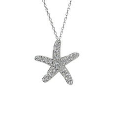 Denizyıldızı Kolye - Swarovski 8 ayar beyaz altın kolye (40 cm beyaz altın rolo zincir) #6moi1x