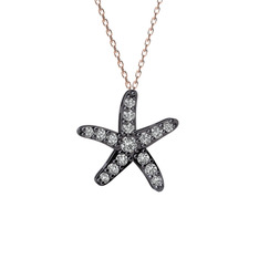 Denizyıldızı Kolye - Beyaz zirkon 925 ayar siyah rodyum kaplama gümüş kolye (40 cm gümüş rolo zincir) #6tbi1q