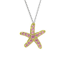 Denizyıldızı Kolye - Pembe kuvars 8 ayar altın kolye (40 cm gümüş rolo zincir) #7qza21