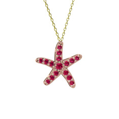 Denizyıldızı Kolye - Rodolit garnet 925 ayar rose altın kaplama gümüş kolye (40 cm altın rolo zincir) #8f4ex3