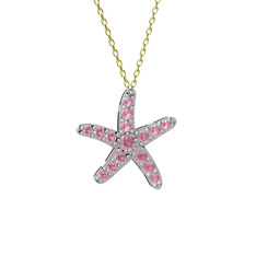 Denizyıldızı Kolye - Pembe kuvars 8 ayar beyaz altın kolye (40 cm altın rolo zincir) #a4t2i4