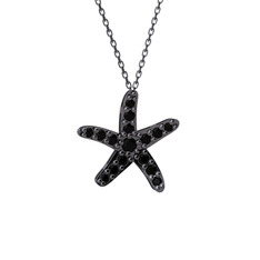 Denizyıldızı Kolye - Siyah zirkon 925 ayar siyah rodyum kaplama gümüş kolye (40 cm gümüş rolo zincir) #a5tjd