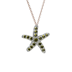 Denizyıldızı Kolye - Peridot 18 ayar beyaz altın kolye (40 cm gümüş rolo zincir) #aimwhs