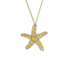 Denizyıldızı Kolye - Sitrin 8 ayar beyaz altın kolye (40 cm altın rolo zincir) #an58sr