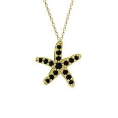 Denizyıldızı Kolye - Siyah zirkon 14 ayar altın kolye (40 cm altın rolo zincir) #awcldc