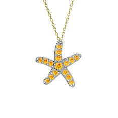 Denizyıldızı Kolye - Sitrin 18 ayar beyaz altın kolye (40 cm gümüş rolo zincir) #axf6zg