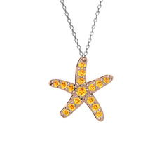 Denizyıldızı Kolye - Sitrin 18 ayar rose altın kolye (40 cm gümüş rolo zincir) #b3cvay