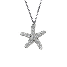 Denizyıldızı Kolye - Swarovski 18 ayar beyaz altın kolye (40 cm gümüş rolo zincir) #cgy9lo
