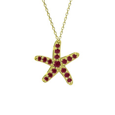 Denizyıldızı Kolye - Kök yakut 8 ayar altın kolye (40 cm altın rolo zincir) #d83v0f
