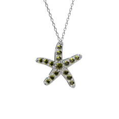 Peridot 14 ayar beyaz altın kolye (40 cm gümüş rolo zincir)