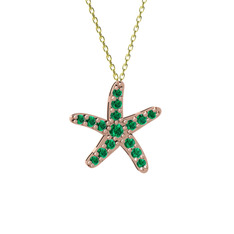 Denizyıldızı Kolye - Yeşil kuvars 8 ayar rose altın kolye (40 cm gümüş rolo zincir) #f2ipqy