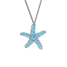 Denizyıldızı Kolye - Akuamarin 14 ayar beyaz altın kolye (40 cm gümüş rolo zincir) #fc4m62
