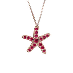 Denizyıldızı Kolye - Rodolit garnet 14 ayar rose altın kolye (40 cm gümüş rolo zincir) #fog7x4