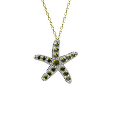 Peridot 14 ayar beyaz altın kolye (40 cm altın rolo zincir)
