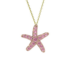 Denizyıldızı Kolye - Pembe kuvars 14 ayar rose altın kolye (40 cm gümüş rolo zincir) #g3onwk