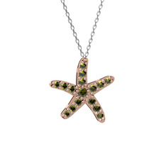 Peridot 14 ayar rose altın kolye (40 cm beyaz altın rolo zincir)