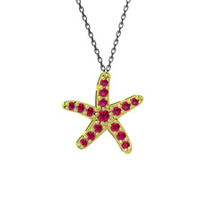 Denizyıldızı Kolye - Rodolit garnet 18 ayar altın kolye (40 cm gümüş rolo zincir) #gehm9t