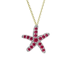 Rodolit garnet 14 ayar beyaz altın kolye (40 cm altın rolo zincir)