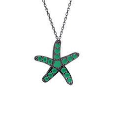 Denizyıldızı Kolye - Kök zümrüt 925 ayar siyah rodyum kaplama gümüş kolye (40 cm gümüş rolo zincir) #i5abyy