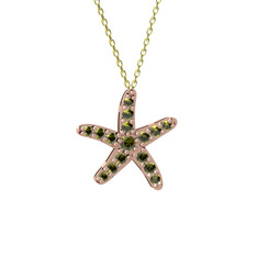 Peridot 18 ayar rose altın kolye (40 cm gümüş rolo zincir)