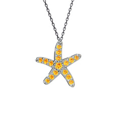 Denizyıldızı Kolye - Sitrin 18 ayar beyaz altın kolye (40 cm gümüş rolo zincir) #jvnks9
