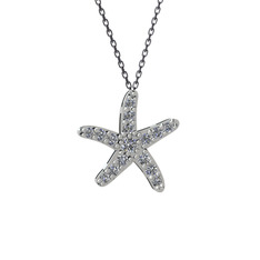 Denizyıldızı Kolye - Pırlanta 14 ayar beyaz altın kolye (0.32 karat, 40 cm gümüş rolo zincir) #k90g2g