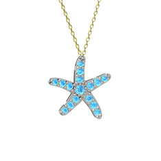 Denizyıldızı Kolye - Akuamarin 8 ayar beyaz altın kolye (40 cm altın rolo zincir) #kki8uo