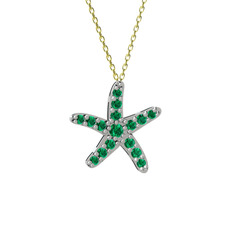Denizyıldızı Kolye - Yeşil kuvars 8 ayar beyaz altın kolye (40 cm altın rolo zincir) #mhe47
