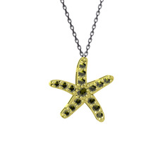 Denizyıldızı Kolye - Peridot 14 ayar altın kolye (40 cm gümüş rolo zincir) #mq6f3d