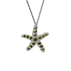 Denizyıldızı Kolye - Peridot 18 ayar beyaz altın kolye (40 cm gümüş rolo zincir) #n0eqae