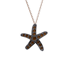 Denizyıldızı Kolye - Dumanlı kuvars 925 ayar siyah rodyum kaplama gümüş kolye (40 cm rose altın rolo zincir) #o5ii2