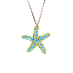Denizyıldızı Kolye - Akuamarin 925 ayar altın kaplama gümüş kolye (40 cm rose altın rolo zincir) #roigt5