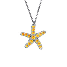 Denizyıldızı Kolye - Sitrin 8 ayar beyaz altın kolye (40 cm gümüş rolo zincir) #s9lirx
