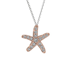 Beyaz zirkon 925 ayar rose altın kaplama gümüş kolye (40 cm beyaz altın rolo zincir)