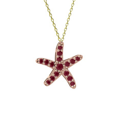 Denizyıldızı Kolye - Kök yakut 18 ayar rose altın kolye (40 cm gümüş rolo zincir) #uu4199