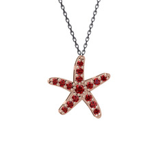 Denizyıldızı Kolye - Garnet 14 ayar rose altın kolye (40 cm gümüş rolo zincir) #v6barj