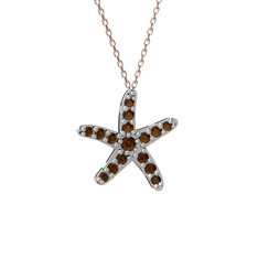 Denizyıldızı Kolye - Dumanlı kuvars 925 ayar gümüş kolye (40 cm rose altın rolo zincir) #x80cuy