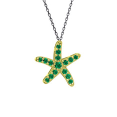 Denizyıldızı Kolye - Yeşil kuvars 8 ayar altın kolye (40 cm gümüş rolo zincir) #x9txbo